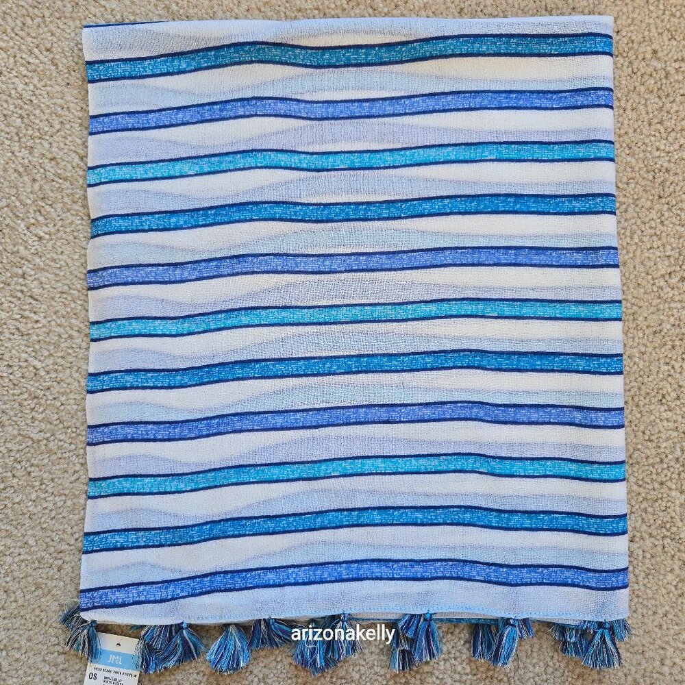 NWT J. McLaughlin Wool "Reed" Scarf Vista Stripe Blue & White